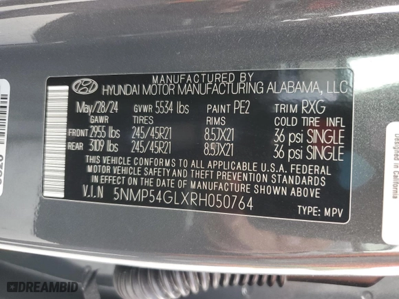 2024 Hyundai Santa Fe Calligraphy with VIN 5NMP54GLXRH050764, listed as a Copart auction lot 78745224 with 3,958 mi miles and Salvage Title. Bid and sale history available at carsss.com. Image 13.