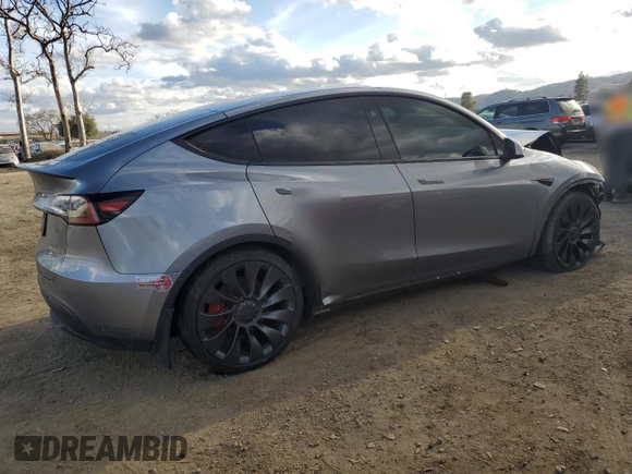 2024 Tesla Model Y Performance with VIN 7SAYGDEF2RF113873, listed as a Copart auction lot 46181915 with 19,625 mi miles and Salvage Title. Bid and sale history available at DreamBid. Image 3.