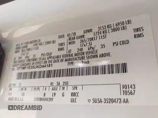 2018 Ford F-150 XL with VIN 1FTMF1E55JKD44181, listed as a IAAI auction lot 41626901 with 217,486 mi miles and . Bid and sale history available at DreamBid. Image 9.