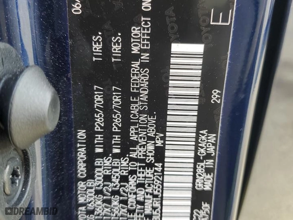 2018 Toyota 4Runner SR5 with VIN JTEBU5JR1J5592144, listed as a Copart auction lot 53390995 with 50,880 mi miles and Salvage Title. Bid and sale history available at carsss.com. Image 13.
