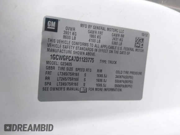 2013 Chevrolet Express Cargo with VIN 1GCWGFCA7D1123775, listed as a IAAI auction lot 41681686 with Not provided miles and . Bid and sale history available at DreamBid. Image 9.
