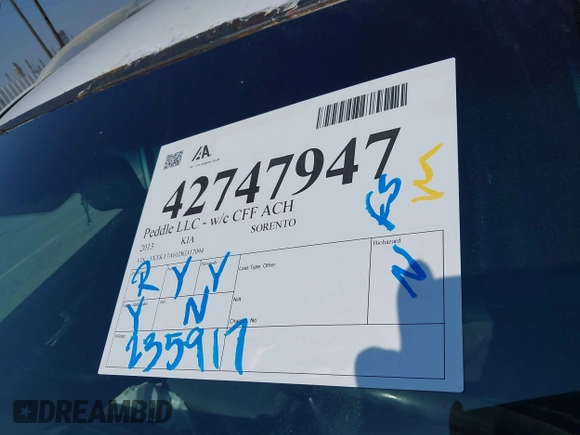 2013 Kia Sorento LX with VIN 5XYKT3A61DG317094, listed as a IAAI auction lot 42747947 with 235,917 mi miles and . Bid and sale history available at DreamBid. Image 13.
