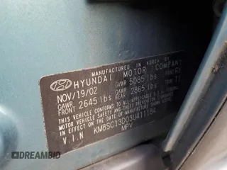 2003 Hyundai Santa Fe GLS with VIN KM8SC13D03U411184, listed as a Copart auction lot 46937505 with 185,227 mi miles and Salvage Title. Bid and sale history available at carsss.com. Image 12.