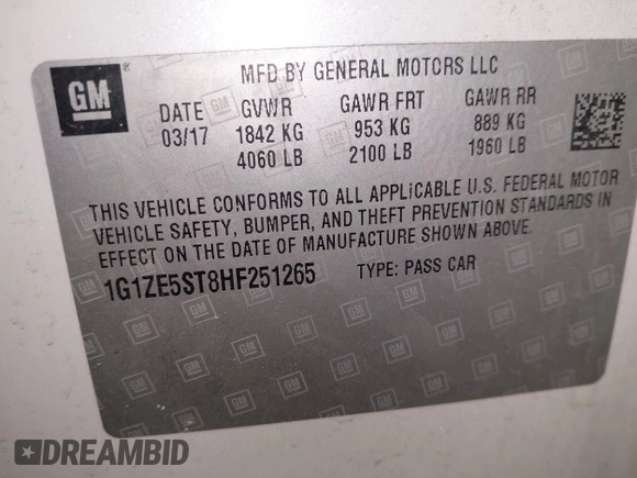 2017 Chevrolet Malibu LT with VIN 1G1ZE5ST8HF251265, listed as a IAAI auction lot 41624009 with 164,034 mi miles and . Bid and sale history available at DreamBid. Image 9.