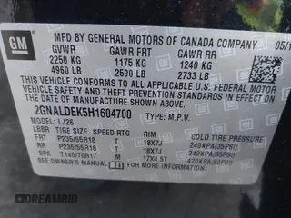 2017 Chevrolet Equinox Premier with VIN 2GNALDEK5H1604700, listed as a IAAI auction lot 41610445 with 147,043 mi miles. Bid and sale history available at carsss.com. Image 9.