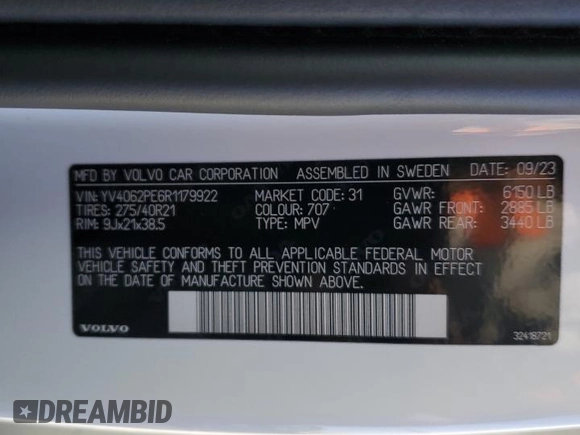 2024 Volvo XC90 Plus Bright Theme with VIN YV4062PE6R1179922, listed as a Copart auction lot 85784094 with 12,843 mi miles and Salvage Title. Bid and sale history available at carsss.com. Image 15.