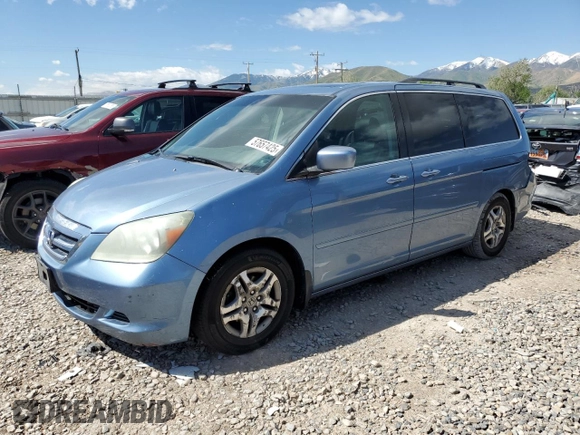 2006 Honda Odyssey EX-L z VIN 5FNRL38686B025733, wystawiony jako Copart lot #57657425 z przebiegiem 214 303 mil mil oraz Szkoda całkowita • Salvage title. Historia ofert i sprzedaży dostępna na DreamBid. Obrazek 1.