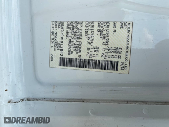 2018 Nissan NV Cargo SV z VIN 1N6AF0LY0JN812842, wystawiony jako Copart lot #56940755 z przebiegiem 203 890 mil mil oraz Tytuł czysty. Historia ofert i sprzedaży dostępna na DreamBid. Obrazek 10.