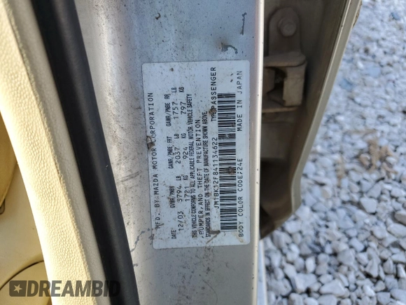 2004 Mazda 3 i with VIN JM1BK12F841134622, listed as a Copart auction lot 42541155 with Not Provided miles and Salvage Title. Bid and sale history available at DreamBid. Image 12.
