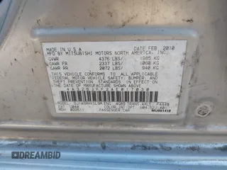 2010 Mitsubishi Galant ES with VIN 4A32B3FF2AE017030, listed as a IAAI auction lot 41456003 with 285,814 mi miles. Bid and sale history available at carsss.com. Image 9.