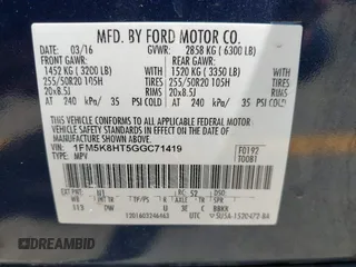 2016 Ford Explorer Platinum z VIN 1FM5K8HT5GGC71419, wystawiony jako IAAI lot #42280625 z przebiegiem 94 552 mil mil oraz . Historia ofert i sprzedaży dostępna na DreamBid. Obrazek 9.