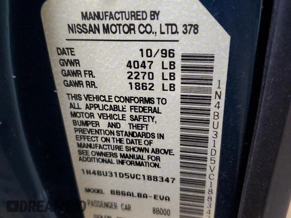 1997 Nissan Altima XE with VIN 1N4BU31D5VC188347, listed as a Copart auction lot 87655745 with 261,452 mi miles and Salvage Title. Bid and sale history available at carsss.com. Image 14.