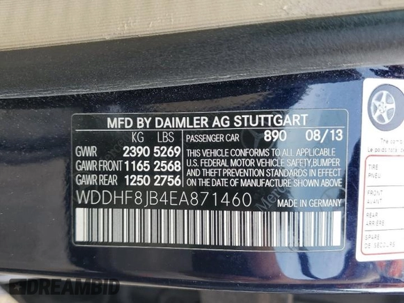 2014 Mercedes-Benz E 350 Luxury with VIN WDDHF8JB4EA871460, listed as a Copart auction lot 56285625 with 174,862 mi miles and Salvage Title. Bid and sale history available at DreamBid. Image 12.