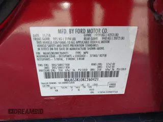 2019 Ford EcoSport Titanium z VIN MAJ6S3KL0KC260421, wystawiony jako IAAI lot #42041011 z przebiegiem 94 839 mil mil oraz . Historia ofert i sprzedaży dostępna na DreamBid. Obrazek 9.