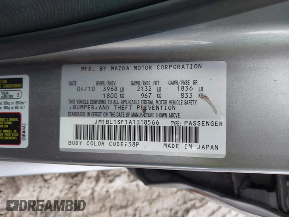 2010 Mazda 3 i Sport with VIN JM1BL1SF1A1318566, listed as a IAAI auction lot 41656911 with 160,123 mi miles and . Bid and sale history available at carsss.com. Image 9.