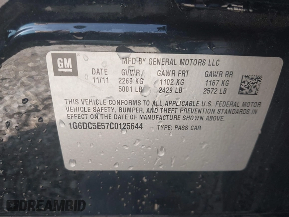 2012 Cadillac CTS with VIN 1G6DC5E57C0125644, listed as a IAAI auction lot 42055040 with 115,788 mi miles and . Bid and sale history available at DreamBid. Image 9.
