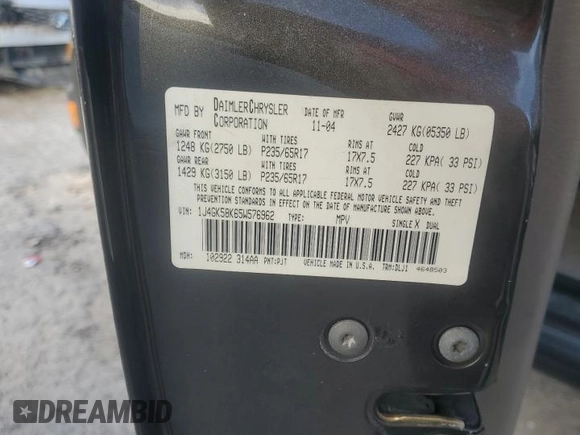 2005 Jeep Liberty Limited with VIN 1J4GK58K65W576962, listed as a Copart auction lot 76725054 with 189,361 mi miles and Salvage Title. Bid and sale history available at carsss.com. Image 13.