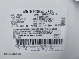 2021 Ford Explorer Limited with VIN 1FMSK8FH9MGC09079, listed as a IAAI auction lot 41645968 with 38,363 mi miles. Bid and sale history available at carsss.com. Image 9.