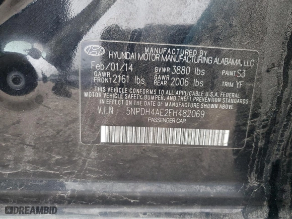 2014 Hyundai Elantra Limited with VIN 5NPDH4AE2EH482069, listed as a Copart auction lot 45669655 with 139,673 mi miles and Salvage Title. Bid and sale history available at carsss.com. Image 15.