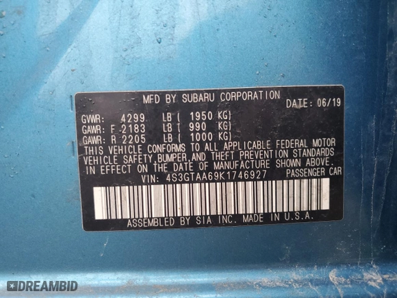 2019 Subaru Impreza with VIN 4S3GTAA69K1746927, listed as a Copart auction lot 47857835 with 56,130 mi miles and Salvage Title. Bid and sale history available at carsss.com. Image 12.