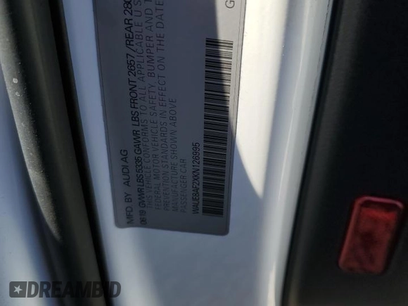 2019 Audi A6 Premium Plus with VIN WAUE8AF2XKN126995, listed as a Copart auction lot 82220964 with 101,200 mi miles and Salvage Title. Bid and sale history available at carsss.com. Image 12.