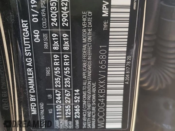 2019 Mercedes-Benz GLC with VIN WDC0G4KBXKV165801, listed as a Copart auction lot 50398422 with 0 mi miles. Bid and sale history available at carsss.com. Image 10.