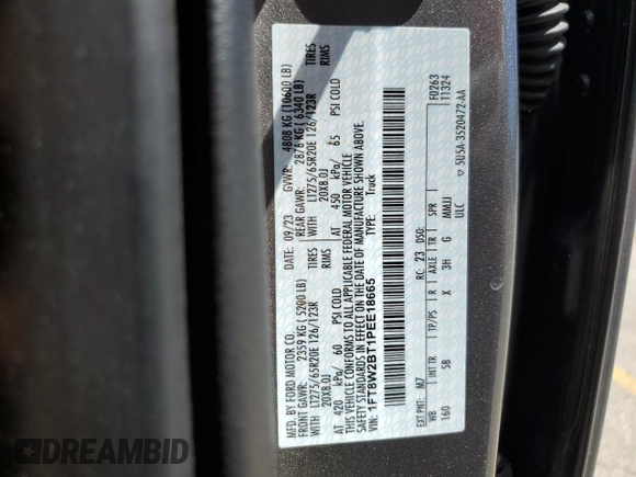 2023 Ford F-250 XL с VIN 1FT8W2BT1PEE18665, выставлен на аукционе Copart как лот 53088865 с пробегом 66 114 миль миль и Списание • Salvage title. История ставок и продаж доступна на DreamBid. Изображение 14.