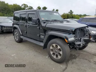 2021 Jeep Wrangler Unlimited Sahara High Altitude with VIN 1C4HJXEM9MW585183, listed as a Copart auction lot 71749574 with 21,526 mi miles and Salvage title. Bid and sale history available at DreamBid. Image 4.