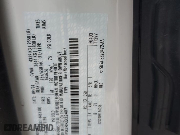 2024 Ford Transit Passenger XL with VIN 1FBAX9Y82RKB32407, listed as a Copart auction lot 48528335 with 1,262 mi miles and Salvage Title. Bid and sale history available at DreamBid. Image 13.