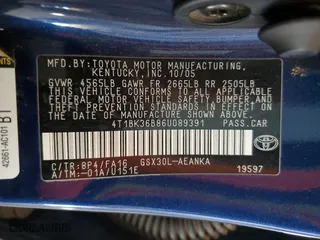 2006 Toyota Avalon XL with VIN 4T1BK36B86U089391, listed as a Copart auction lot 53971115 with 177,310 mi miles and Clean Title. Bid and sale history available at carsss.com. Image 12.