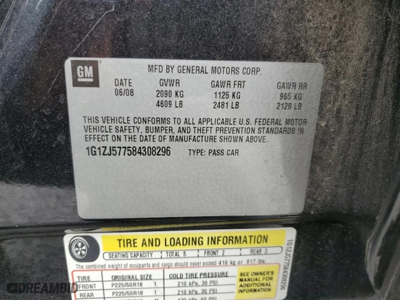 2008 Chevrolet Malibu LT w/2LT with VIN 1G1ZJ577584308296, listed as a Copart auction lot 49119215 with 193,641 mi miles and Salvage Title. Bid and sale history available at carsss.com. Image 12.