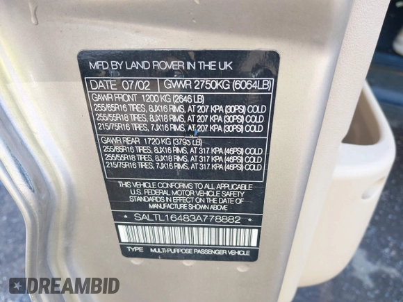 2003 Land Rover Discovery with VIN SALTL16483A778882, listed as a IAAI auction lot 41797149 with Not Provided miles and . Bid and sale history available at DreamBid. Image 9.