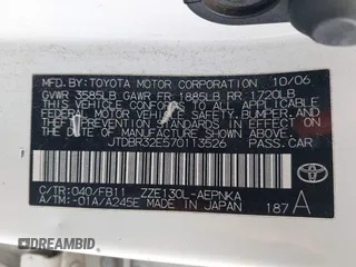 2007 Toyota Corolla CE with VIN JTDBR32E570113526, listed as a IAAI auction lot 41543348 with 231,847 mi miles and . Bid and sale history available at DreamBid. Image 9.