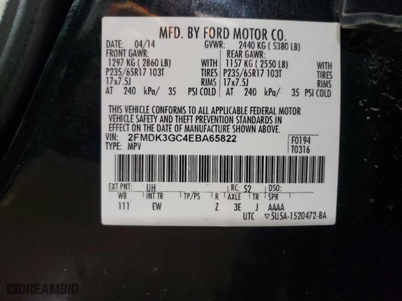 2014 Ford Edge SE with VIN 2FMDK3GC4EBA65822, listed as a Copart auction lot 49599865 with 146,481 mi miles and Salvage Title. Bid and sale history available at carsss.com. Image 12.