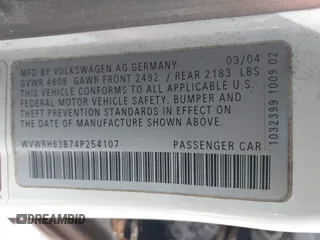2004 Volkswagen Passat GLX z VIN WVWRH63B74P254107, wystawiony jako IAAI lot #41476148 z przebiegiem 88 359 mil mil oraz . Historia ofert i sprzedaży dostępna na DreamBid. Obrazek 9.