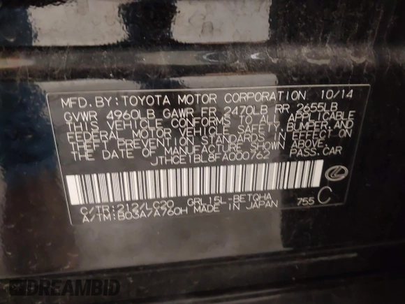 2015 Lexus GS 350 with VIN JTHCE1BL8FA000762, listed as a IAAI auction lot 41073747 with Not Provided miles and . Bid and sale history available at carsss.com. Image 9.