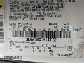 2013 Ford Fusion SE with VIN 3FA6P0HRXDR243139, listed as a IAAI auction lot 41441509 with 196,961 mi miles and . Bid and sale history available at DreamBid. Image 9.