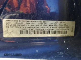 2007 Volkswagen Jetta 2.5 with VIN 3VWSF71K37M045504, listed as a Copart auction lot 46097765 with 194,243 mi miles and Salvage title. Bid and sale history available at DreamBid. Image 14.