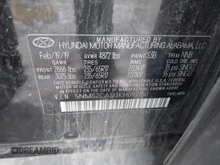 2019 Hyundai Santa Fe SE with VIN 5NMS2CAD3KH092150, listed as a IAAI auction lot 41902766 with 46,595 mi miles and . Bid and sale history available at DreamBid. Image 9.