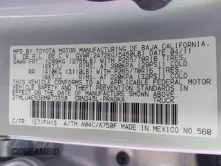 2011 Toyota Tacoma with VIN 3TMLU4EN3BM073358, listed as a IAAI auction lot 41706136 with 174,032 mi miles and . Bid and sale history available at DreamBid. Image 9.