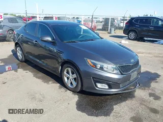 2015 Kia Optima LX with VIN KNAGM4A78F5634221, listed as a IAAI auction lot 42465243 with 162,641 mi miles and . Bid and sale history available at DreamBid. Image 1.