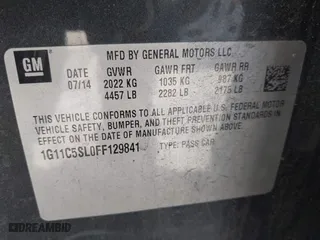 2015 Chevrolet Malibu LT with VIN 1G11C5SL0FF129841, listed as a IAAI auction lot 41746467 with 170,303 mi miles. Bid and sale history available at carsss.com. Image 9.