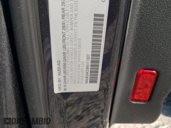 2019 Audi A6 Premium with VIN WAUK2AF23KN111307, listed as a Copart auction lot 77810544 with 50,459 mi miles and Salvage Title. Bid and sale history available at carsss.com. Image 14.