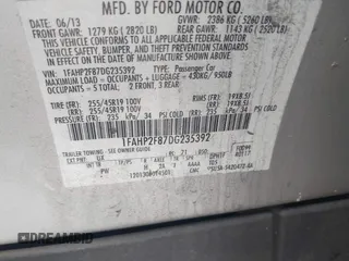 2013 Ford Taurus Limited with VIN 1FAHP2F87DG235392, listed as a IAAI auction lot 42700160 with 123,904 mi miles and . Bid and sale history available at DreamBid. Image 9.