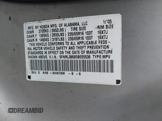 2005 Honda Odyssey EX-L with VIN 5FNRL38685B055538, listed as a IAAI auction lot 42183078 with 277,597 mi miles and . Bid and sale history available at carsss.com. Image 9.
