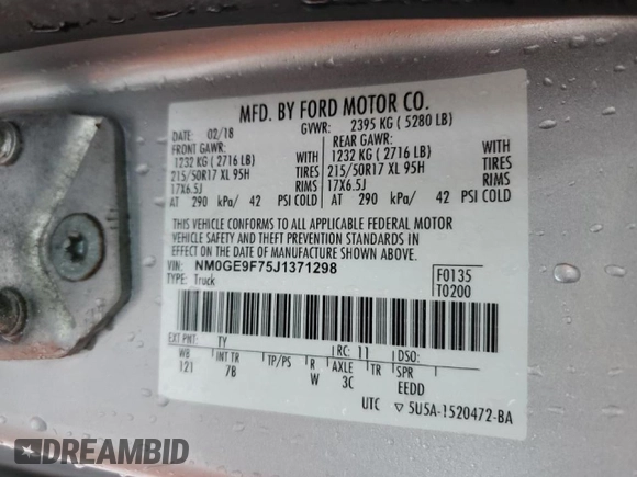 2018 Ford Transit Connect XLT z VIN NM0GE9F75J1371298, wystawiony jako Copart lot #44320505 z przebiegiem Nie podano mil oraz Szkoda całkowita • Salvage title. Historia ofert i sprzedaży dostępna na DreamBid. Obrazek 13.