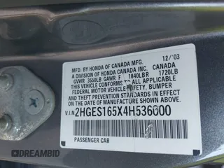 2004 Honda Civic LX with VIN 2HGES165X4H536000, listed as a IAAI auction lot 41950233 with 214,537 mi miles. Bid and sale history available at carsss.com. Image 9.