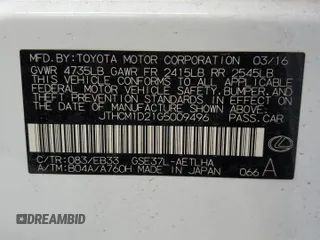 2016 Lexus IS 300/350 z VIN JTHCM1D21G5009496, wystawiony jako Copart lot #57318825 z przebiegiem 91 729 mil mil oraz Szkoda całkowita • Salvage title. Historia ofert i sprzedaży dostępna na DreamBid. Obrazek 13.