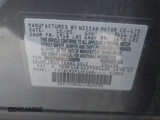 2020 Nissan Kicks S with VIN 3N1CP5BV6LL560095, listed as a IAAI auction lot 41305423 with 109,017 mi miles. Bid and sale history available at carsss.com. Image 9.