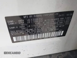 2021 Subaru Outback Limited с VIN 4S4BTANC5M3123155, выставлен на аукционе IAAI как лот 42319069 с пробегом 33 736 миль миль и . История ставок и продаж доступна на DreamBid. Изображение 9.